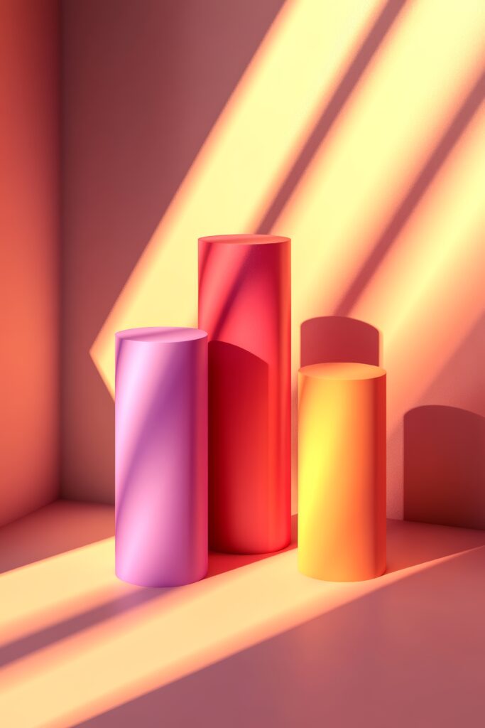 D visualization of a bar graph with a variety of colors over a pink-colored background